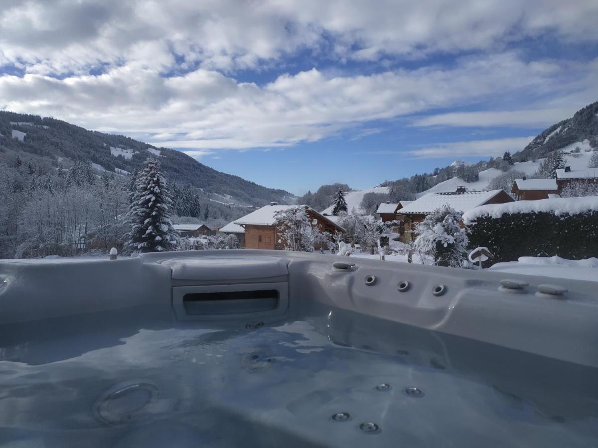 A4 km de Megève très joli studio avec jacuzzi ,vue sur les montagnes au calme Praz-sur-Arly Esterno foto